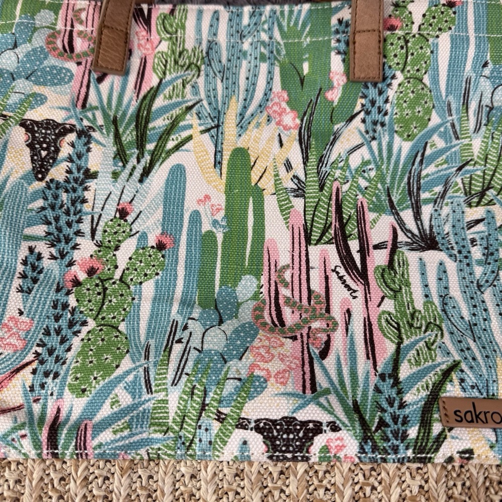 Sakroots Cactus Print Tote Bag W Pouch Straw Beach Vacation Summer Boho NWOT - Picture 16 of 16
